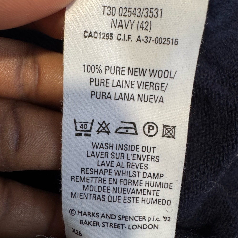Marks & Spencer Lambswool Wool Dark Blue Men's Cardigan - Picture 8 of 9